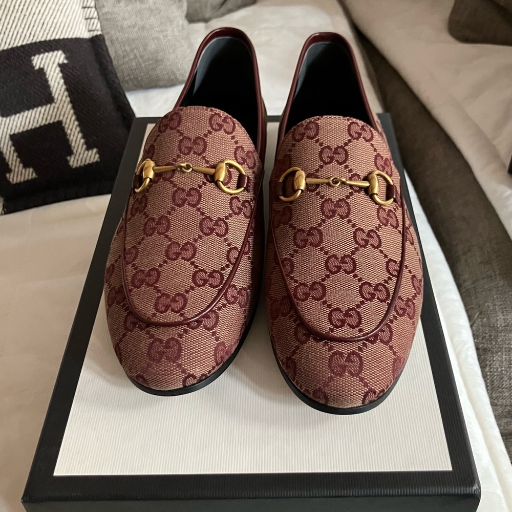 NWT-Gucci Rubino Bordeaux GG Monogram Granada Kid Horsebit Loafers